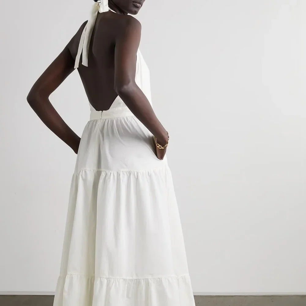 EMPORIO SIRENUSE Colette tiered cotton-poplin halterneck maxi dress - Picture 3 of 4